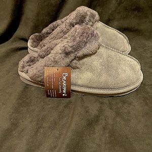 Bearpaw Womens Grey Leather Slippers Sz 10
